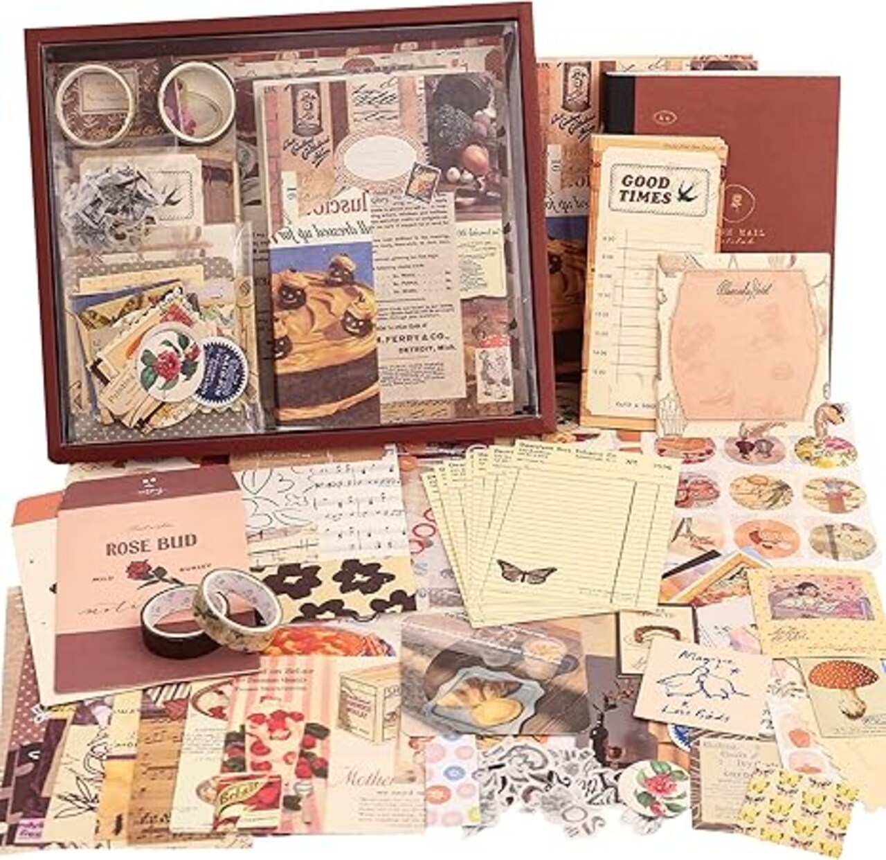 348 Pcs Scrapbooking Supplies Kit, Vintage Aesthetic Scrapbook Kit for Bullet Junk Journal, Stationery, A6 Grid Notebook, DIY Journaling Supplies, Birthday Craft Gift for Teen Girl Kid Women
